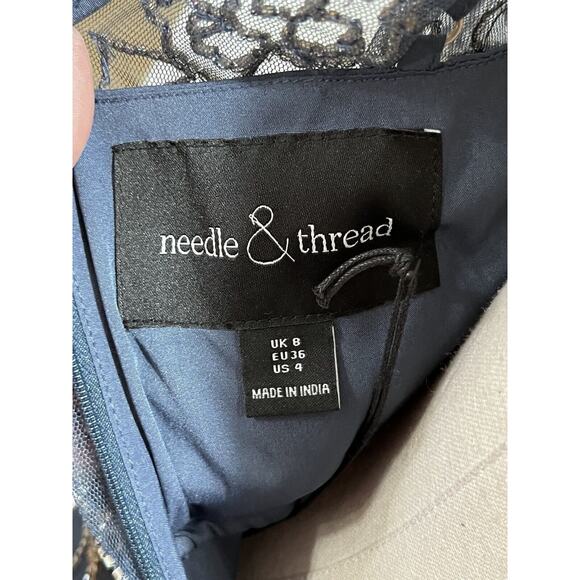 Needle & Thread Linear Butterfly Beaded Sheer Mesh Shift Dress Sz 4 India Made - Picture 12 of 16